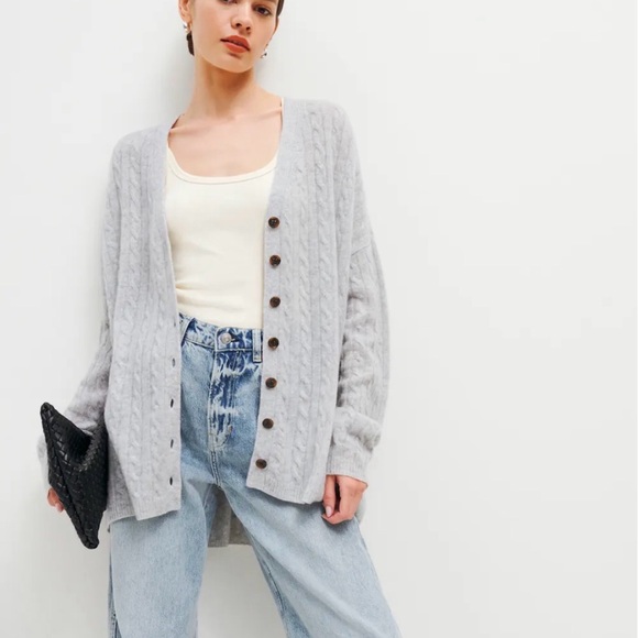 Reformation Sweaters - Reformation Giusta Oversized Cashmere Button Cardigan in Light Grey $298 MSRP